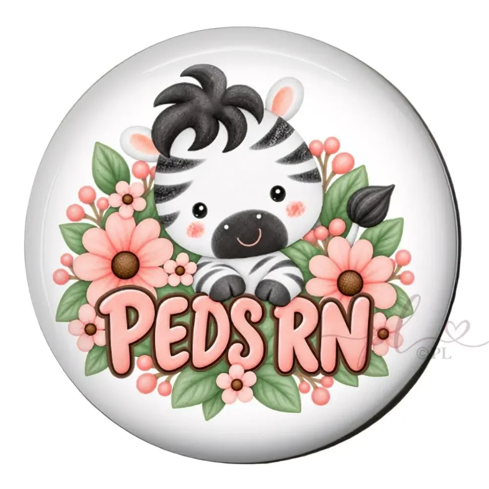 PEDS RN Badge Reel Pediatric Registered Nurse Cute Zebra Floral ID Holder Gift